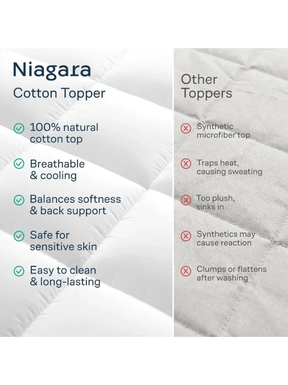 Cooling Mattress Topper - 100% Cotton, Queen Size, Breathable & Comfortable
